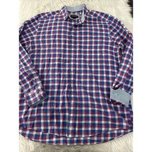 Johnston & Murphy mens blue purple check Large button up shirt statement detail